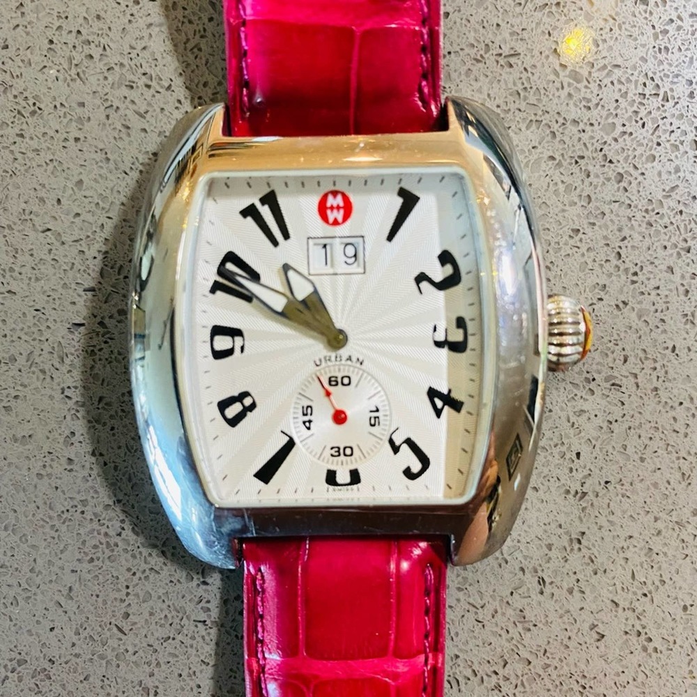 Large MICHELE Urban Wrist Watch red alligator band -unisex